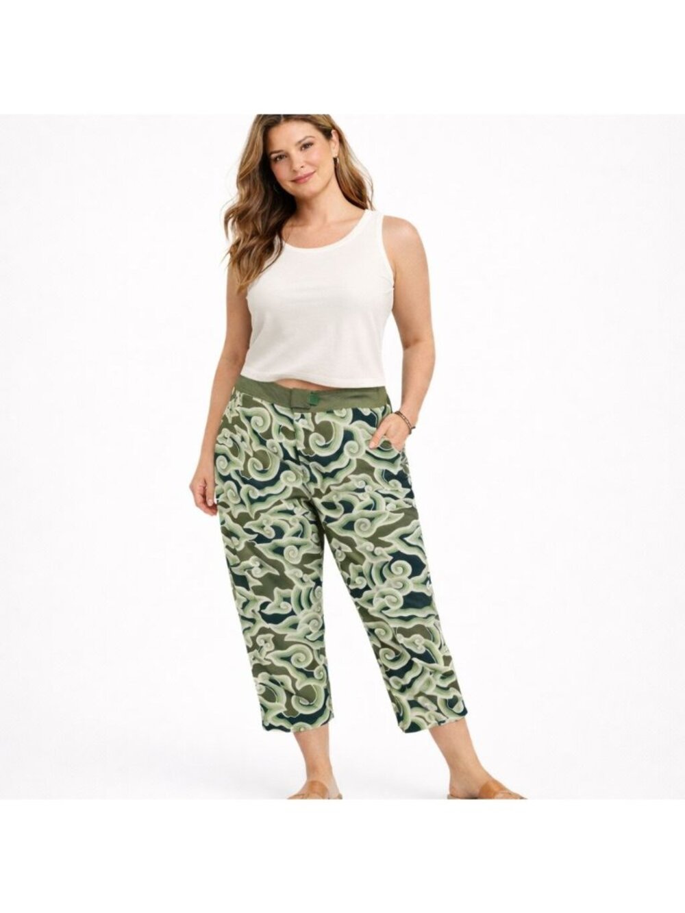 VTG Patagonia Pataloha Womens Kokawe Pant Green Swirl Print Hook &  Loop Closure